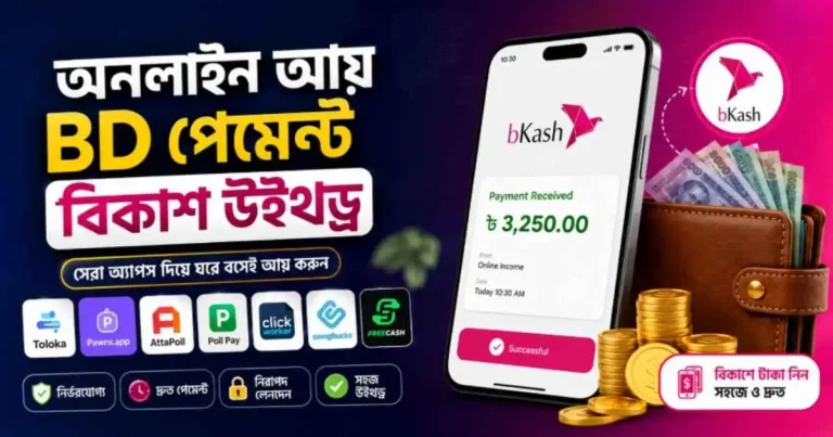 অনলাইন আয় বিডি পেমেন্ট বিকাশ উইথড্র
